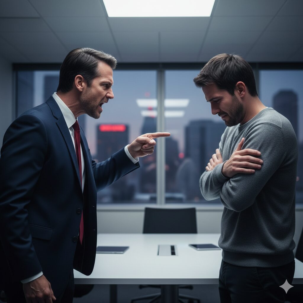 批判する人と堪える人の画像